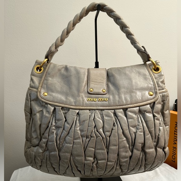 Miu Miu Pleated Leather Tote Bag - Picture 2 of 12